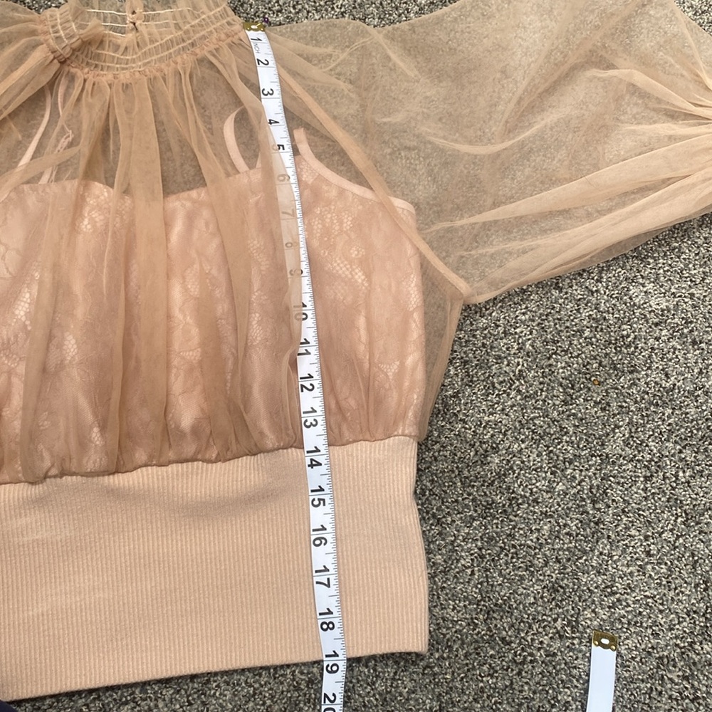 Lily Brown Mesh Elegant Sheer Tan Blouse, Light Brown Blouse,Strapless Blouse - Picture 12 of 12